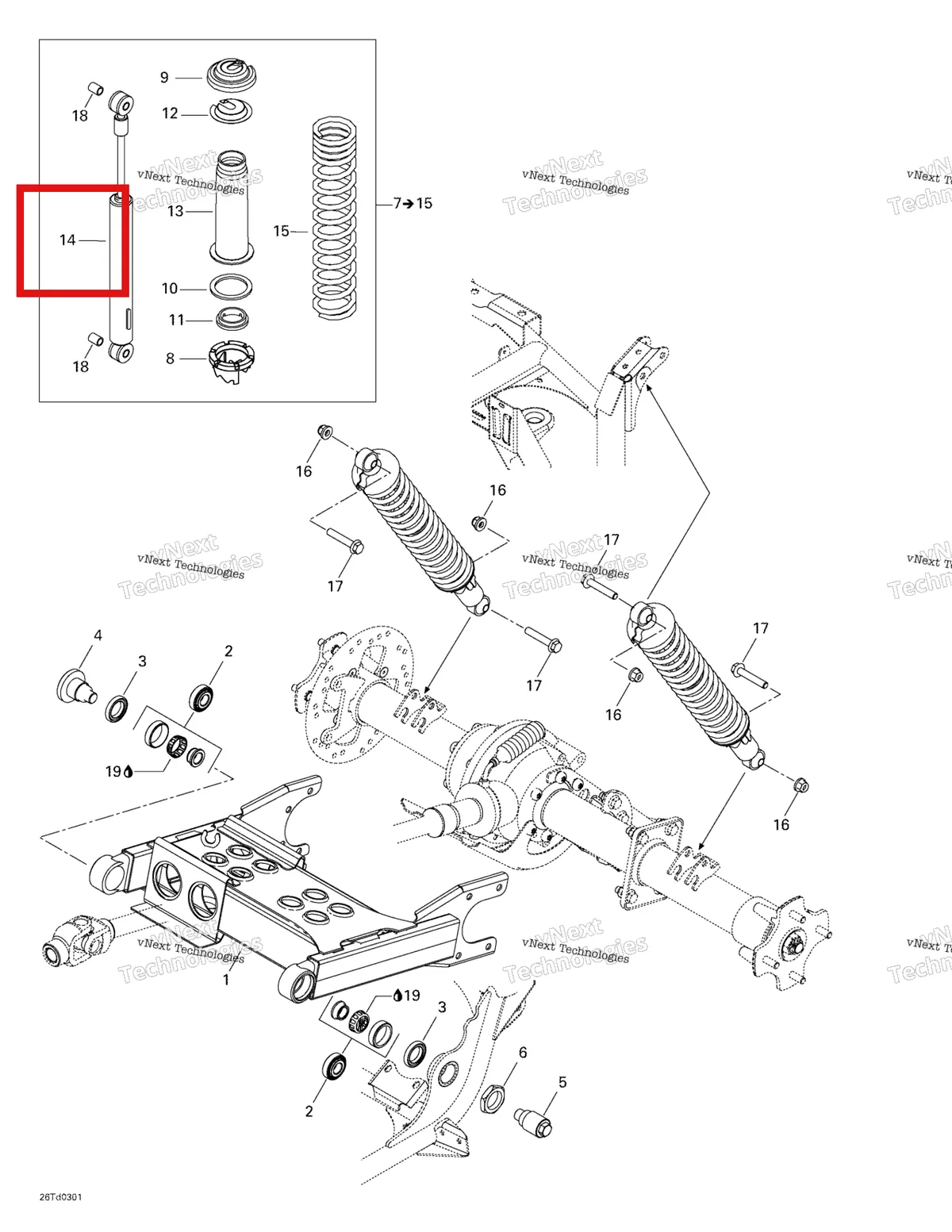 Деталь 706000129 на схеме узла 2003 Can-Am Quest 500 Rear Suspension