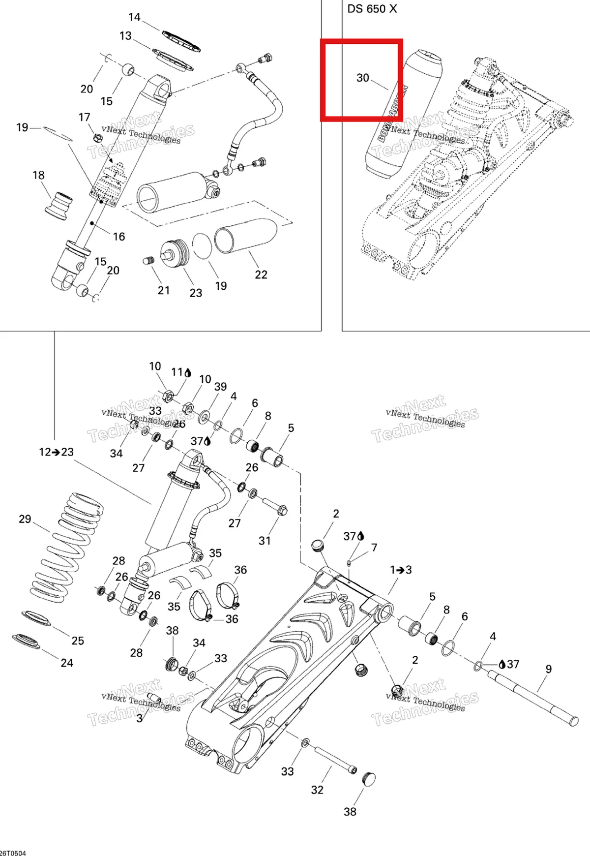 Деталь 706000166 на схеме узла 2005 Can-Am DS 650/DS 650 X Rear Suspension