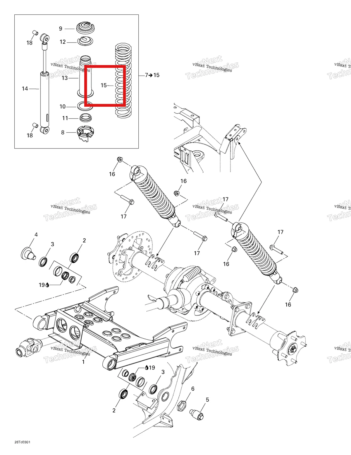 Деталь 706000172 на схеме узла 2003 Can-Am Quest 500 Rear Suspension