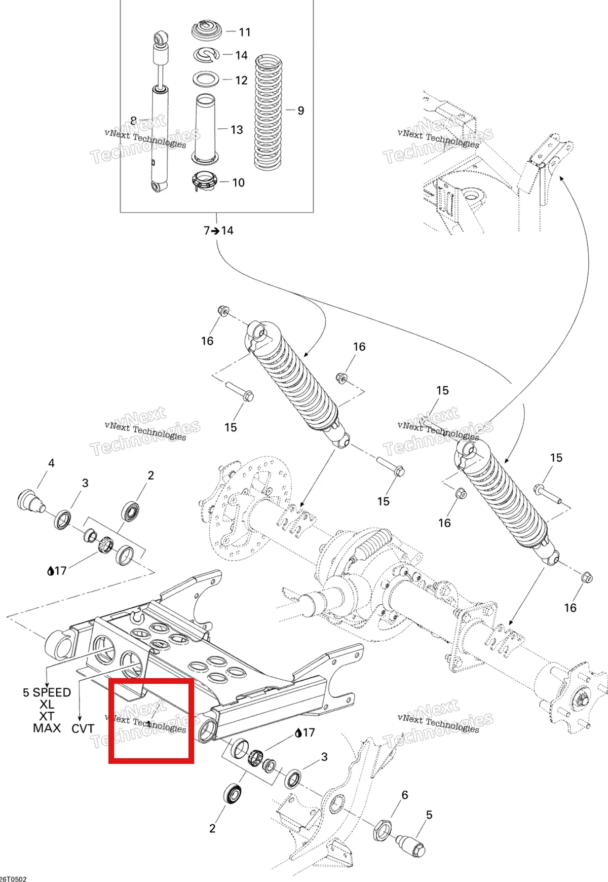 Деталь 706000298 на схеме узла 2005 Can-Am Traxter 5 Speed Rear Suspension