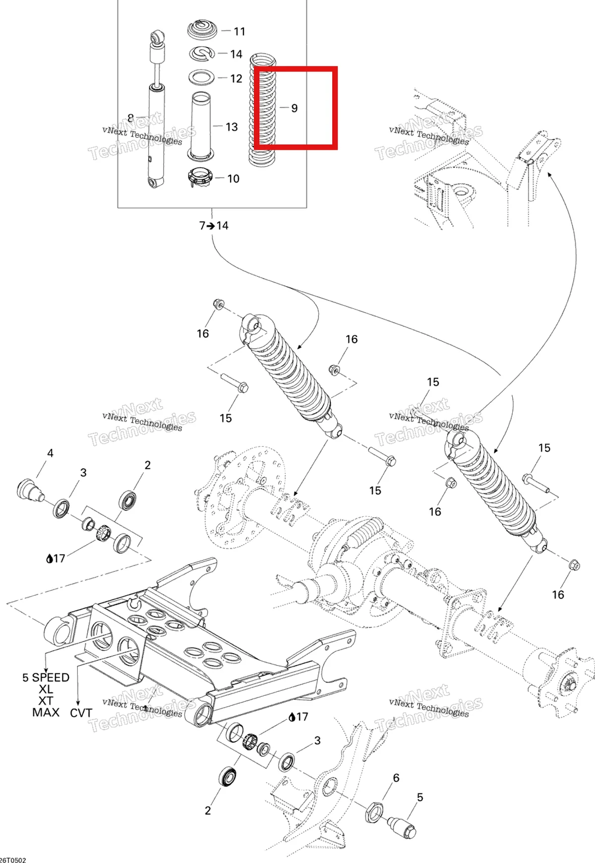 Деталь 706000301 на схеме узла 2005 Can-Am Traxter 5 Speed Rear Suspension