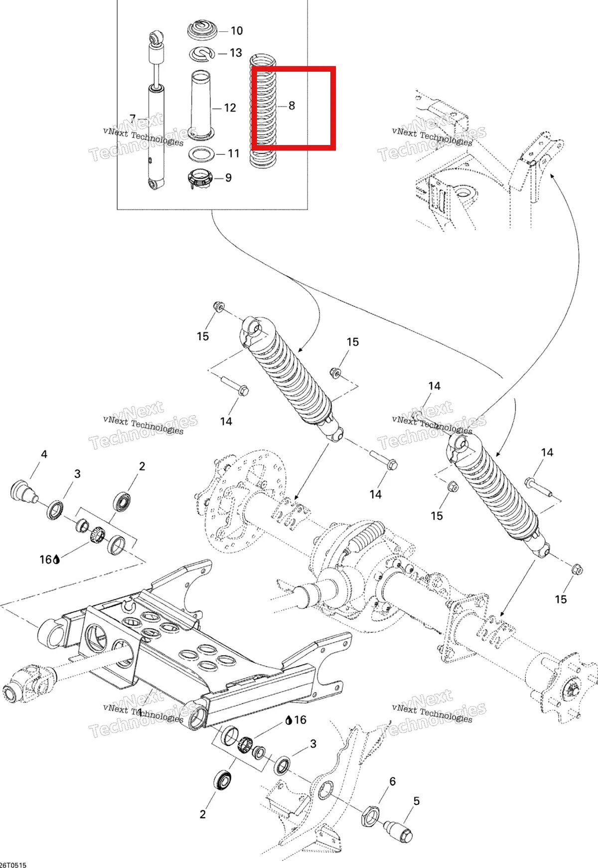 Деталь 706000306 на схеме узла 2005 Can-Am Traxter Max CVT 650 Rear Suspension