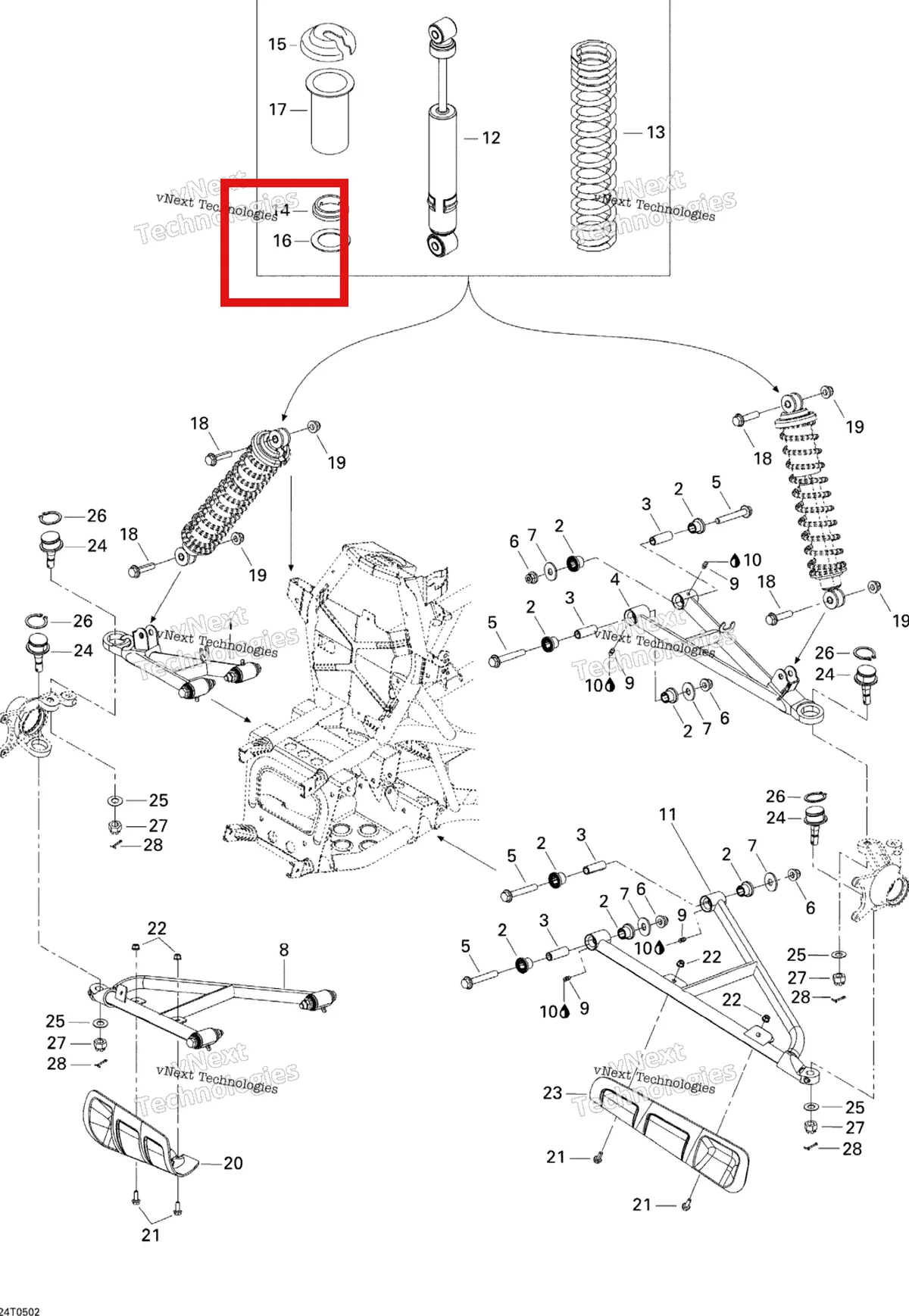 Деталь 706000375 на схеме узла 2005 Can-Am Traxter 5 Speed Front Suspension