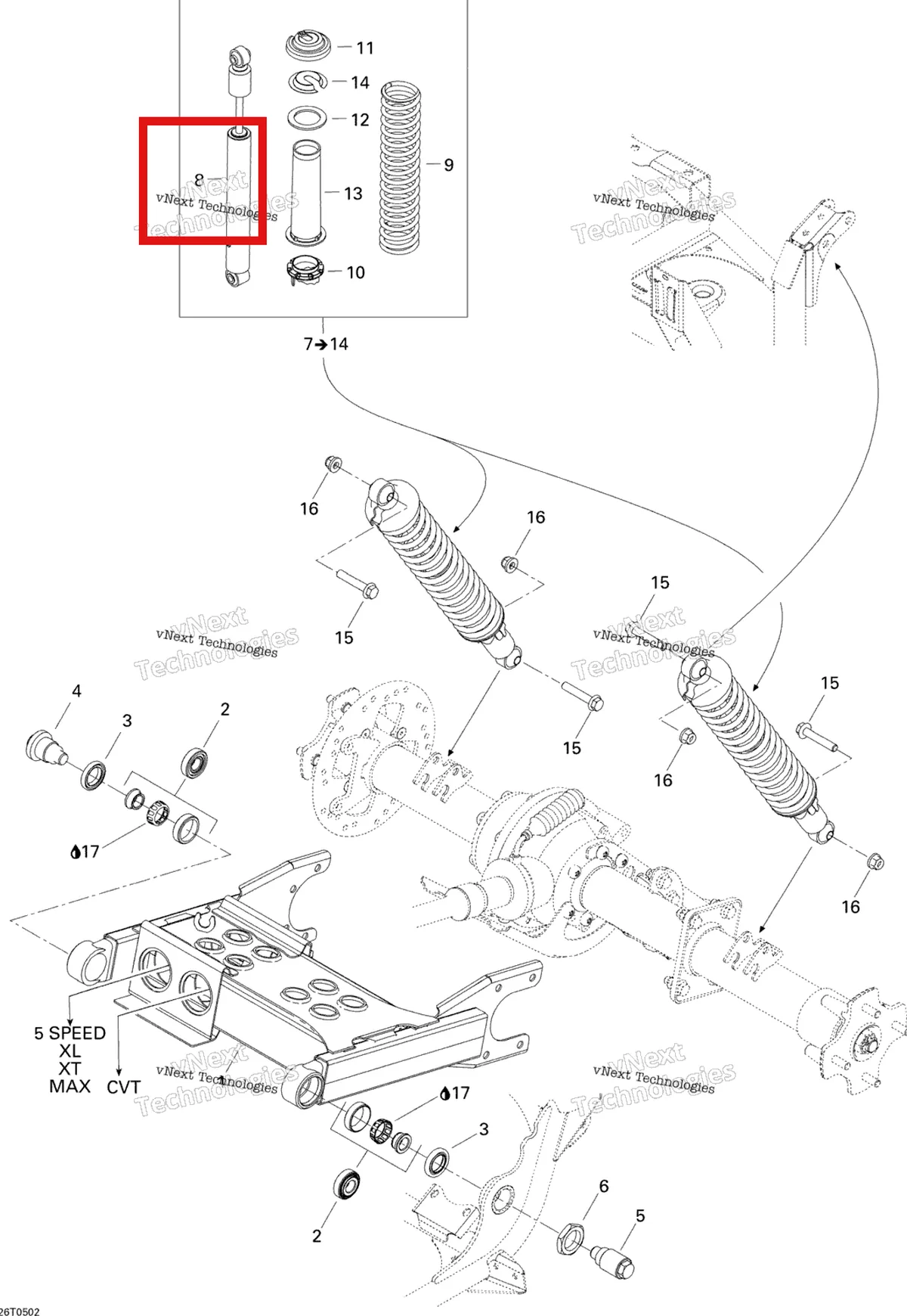Деталь 706000380 на схеме узла 2005 Can-Am Traxter 5 Speed Rear Suspension
