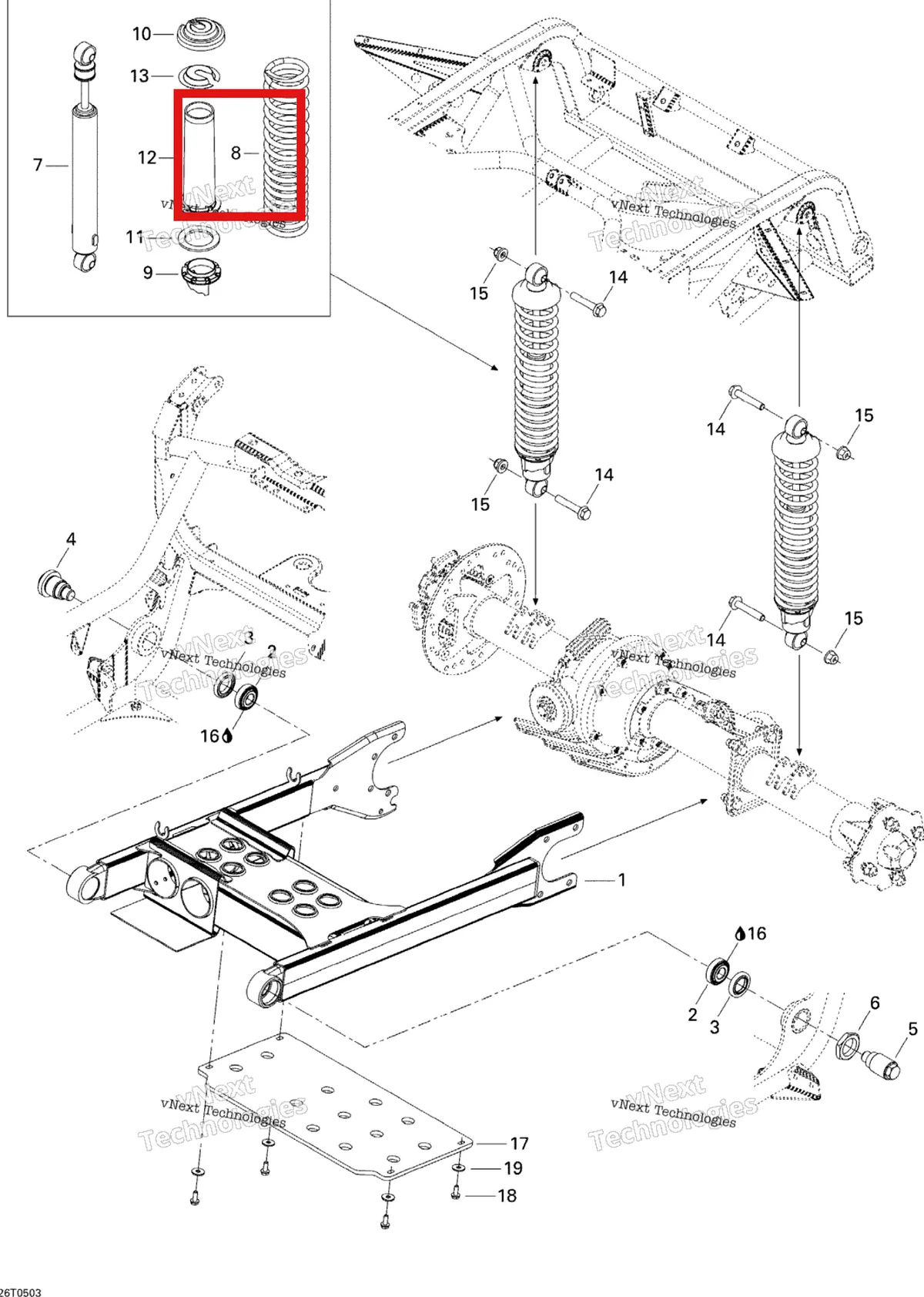 Деталь 706000398 на схеме узла 2005 Can-Am Traxter XL Rear Suspension