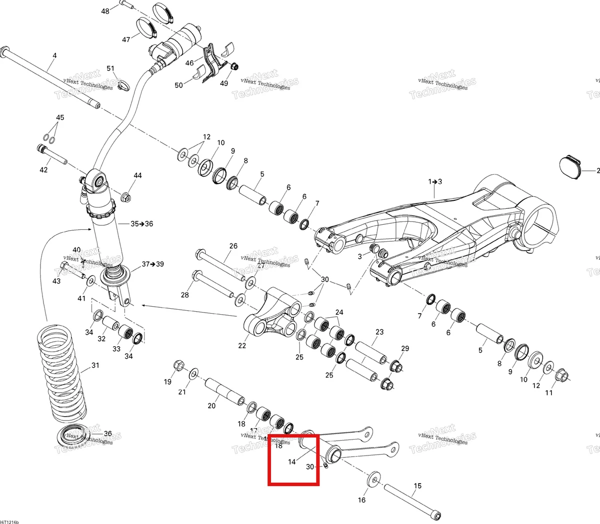 Деталь 706000445 на схеме узла 2015 Can-Am DS 450EFI XXC, XMX Rear Suspension Xmx