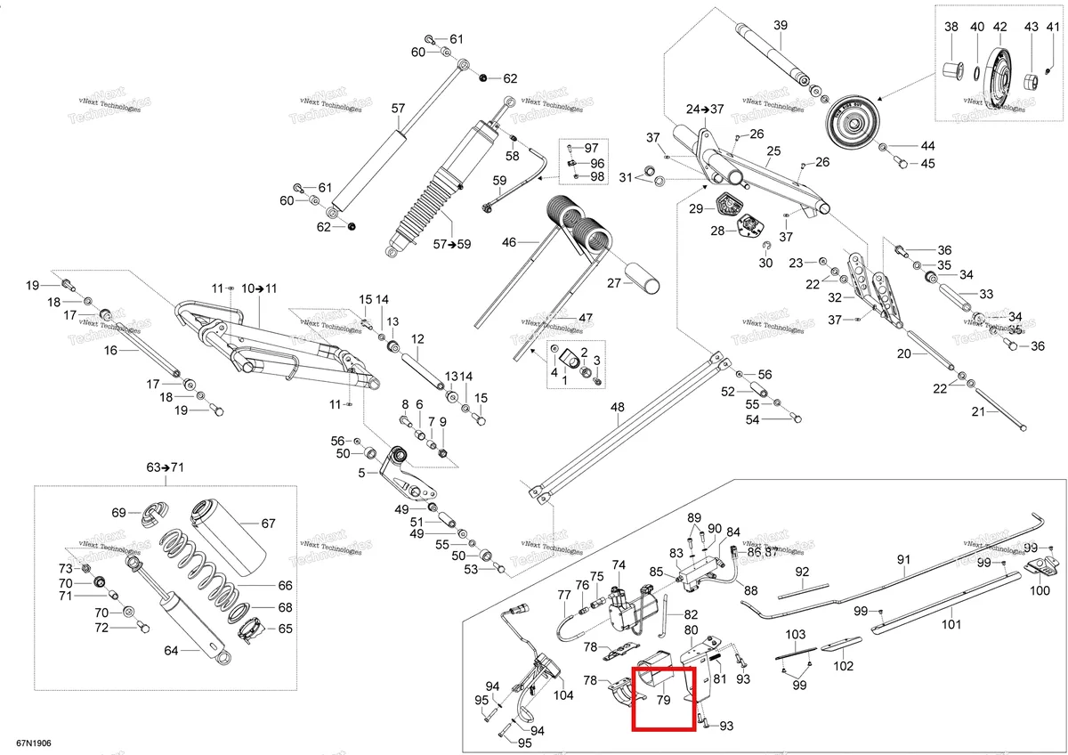 Деталь 706000631 (Деталь Compressor Isolator) на схеме узла 2019 Ski-Doo EXPEDITION LE-SE 600HO E-TEC Rear Suspension - Upper Section - Se