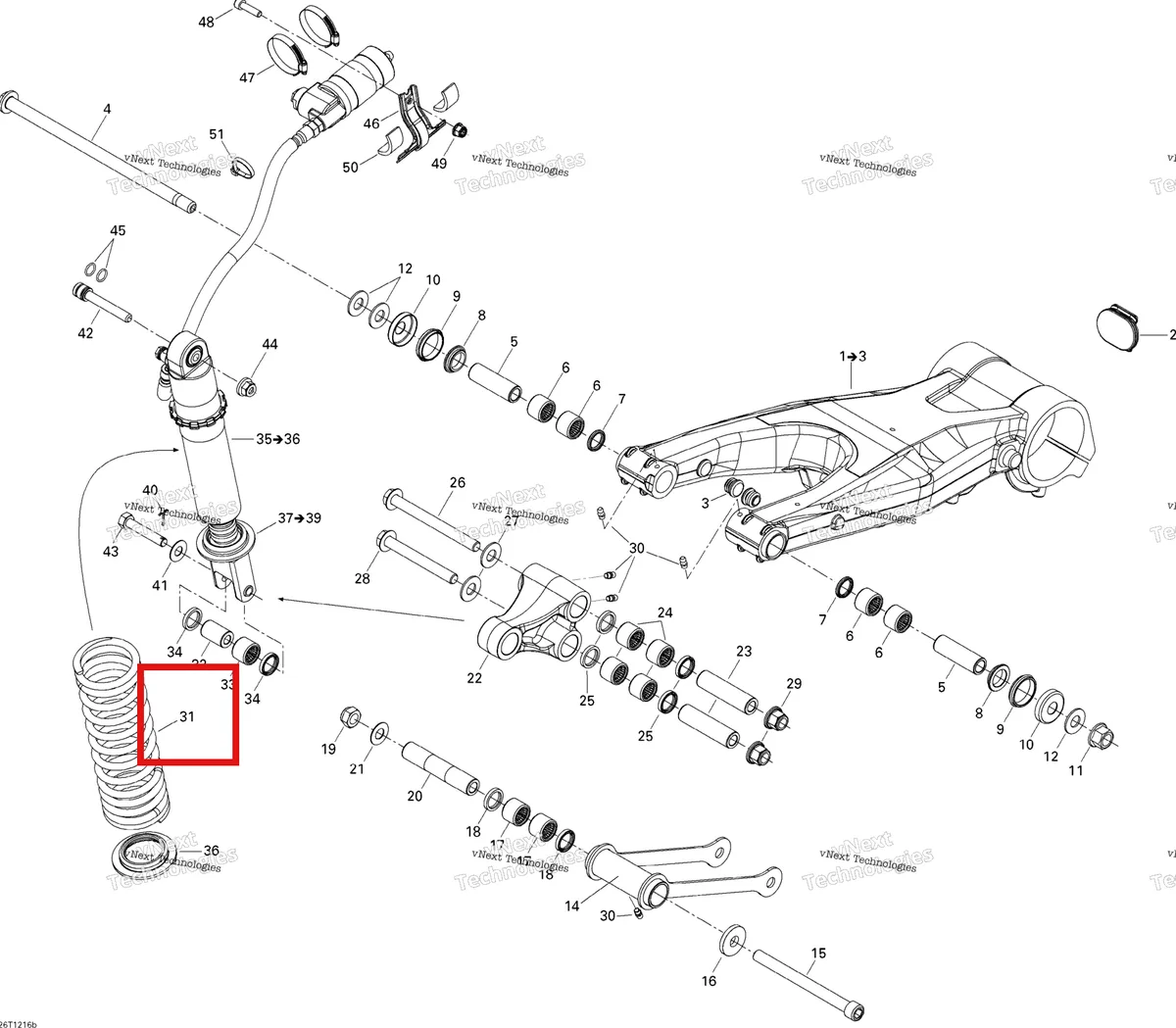 Деталь 706000847 на схеме узла 2015 Can-Am DS 450EFI XXC, XMX Rear Suspension Xmx