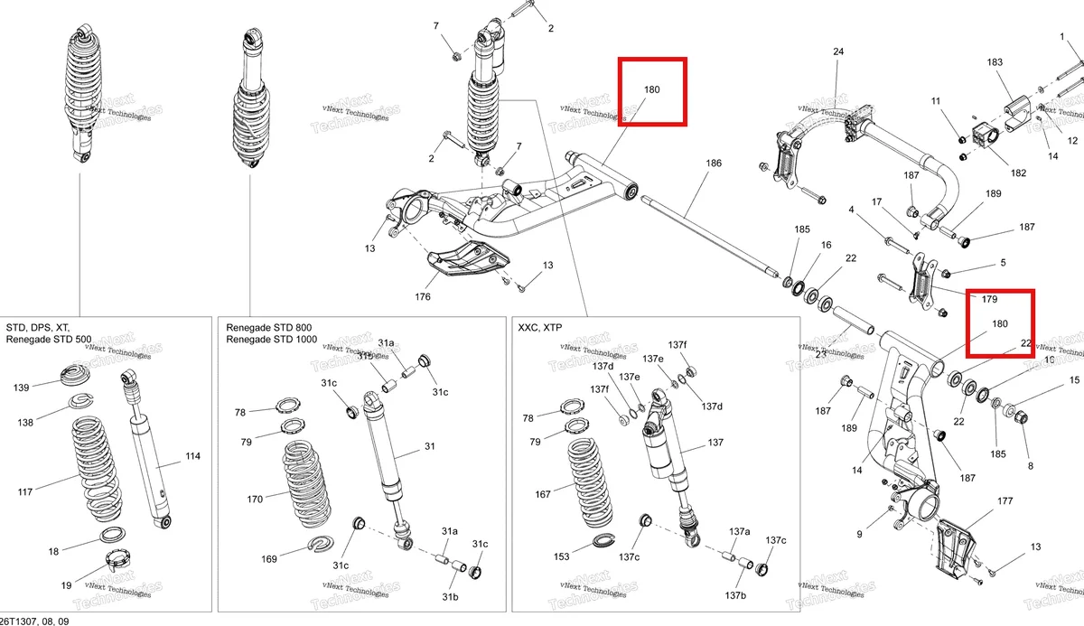 Деталь 706001370 на схеме узла 2013 Can-Am RENEGADE 800R EFI STD & XXC Rear Suspension