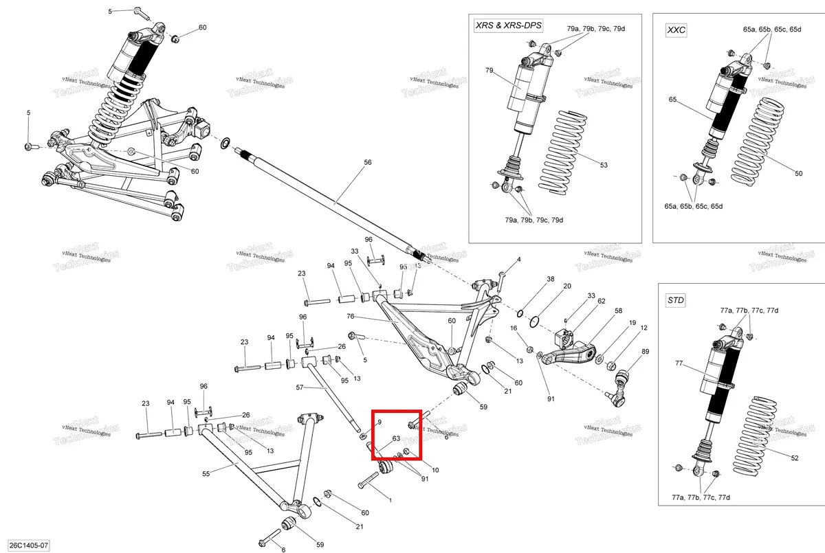 Деталь 706001438 на схеме узла 2014 Can-Am MAVERICK 1000, STD, XRS, XRS-DPS Rear Suspension