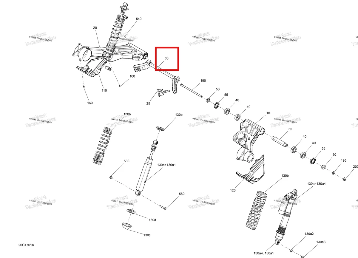 Деталь 706001503 на схеме узла 2017 Can-Am Commander - Commander Max Rear Suspension - Except Package Ltd