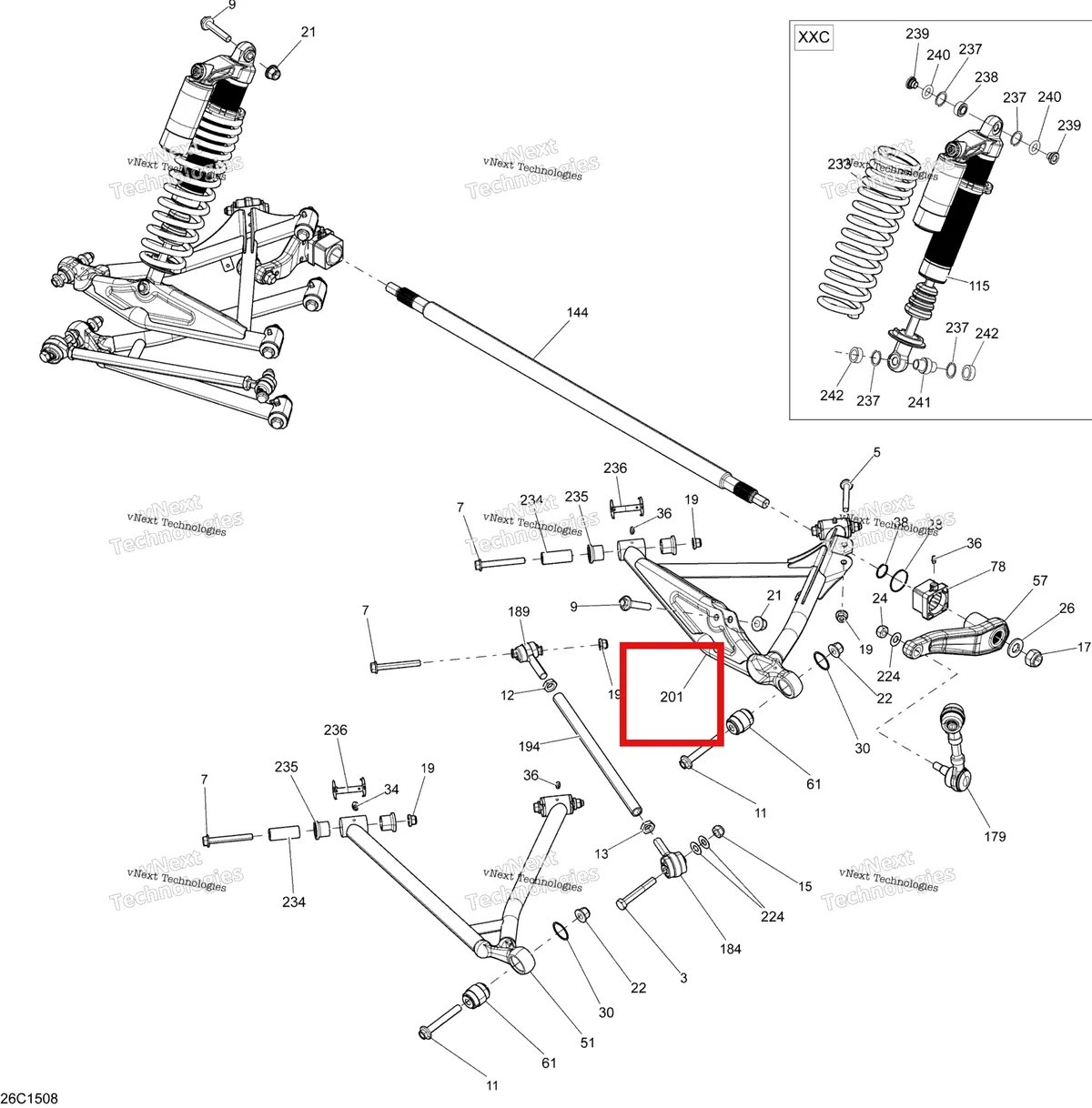 Деталь 706001883 на схеме узла 2015 Can-Am MAVERICK 1000_XXC Rear Suspension