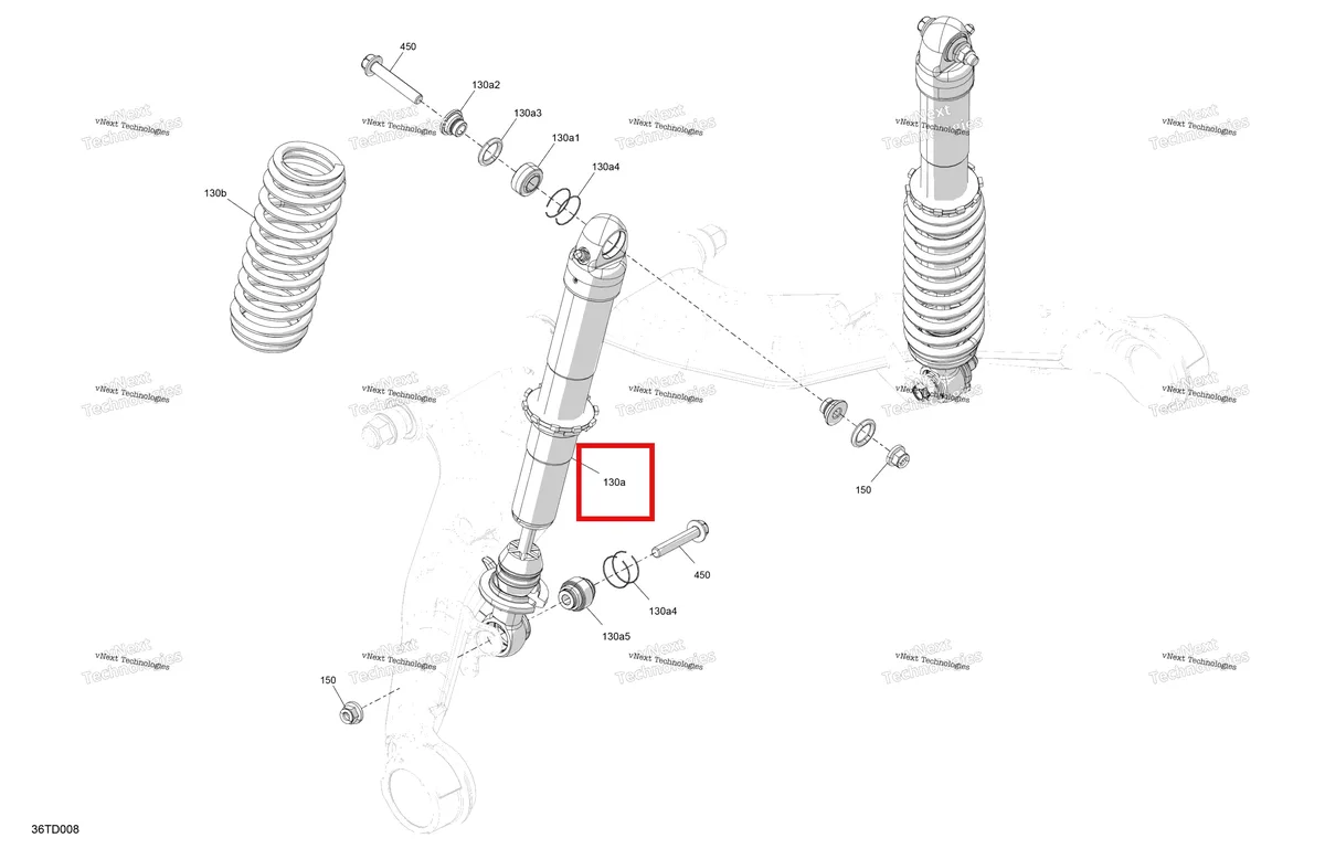 Деталь 706004849 на схеме узла 2024 Can-Am Renegade 650 EFI - 5PRB - STD Package - Catalyst Gray Suspension - Rear Shocks