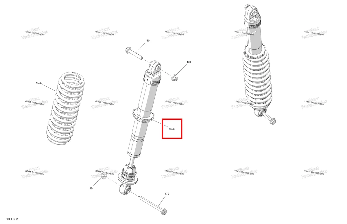 Деталь 706005094 (Задний амортизатор Can-Am Outlander 4x4 XMR 1000R (2025) (706005094)) на схеме узла 2026 Can-Am OUTLANDER - 4X4 - XMR - 1000R - 4LTD - Loft Green Satin Suspension - Rear Shocks