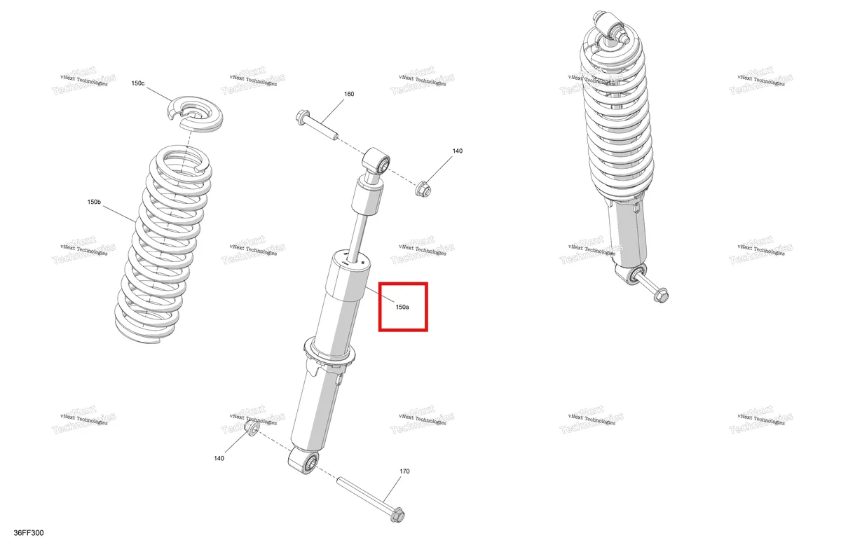 Деталь 706005180 (Задний амортизатор Can-Am Outlander 4x4 XT 1000R (2025) (706005180)) на схеме узла 2026 Can-Am OUTLANDER - 4X4 - XT - 1000R - 4FTB - CALI - Platinum Silver Satin Suspension - Rear Shocks