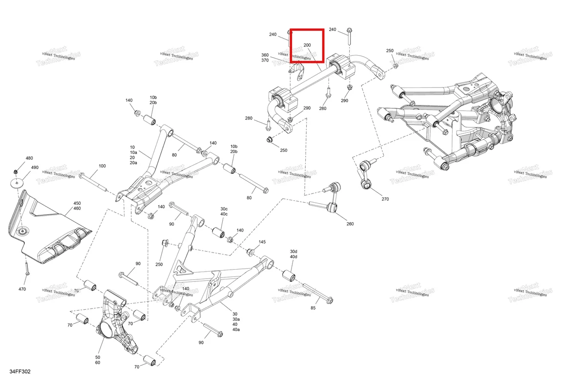 Деталь 706005303 (Стабилизатор в сборе Can-Am Outlander 4x4 XT 1000R (2025) (706005303)) на схеме узла 2026 Can-Am OUTLANDER - 4X4 - BACKCOUNTRY - 1000R - 4NTE - Dark Camo Suspension - Rear Components