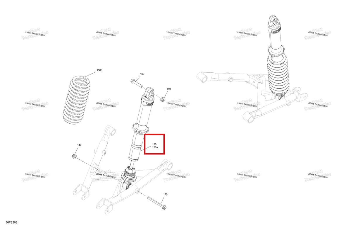 Деталь 706005696 на схеме узла 2025 Can-Am OUTLANDER - 4X4 - XMR - 850 - 4KSA - Granite Grey Suspension - Rear Shocks