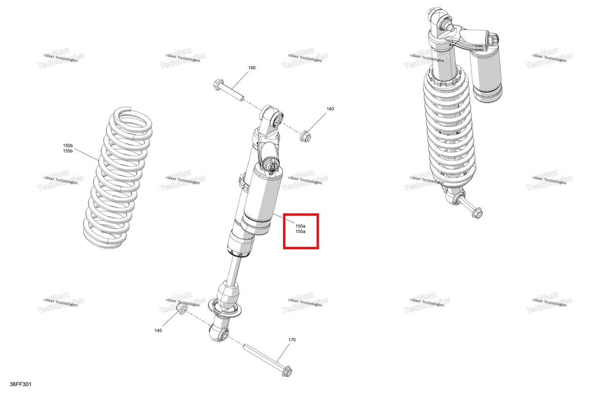 Деталь 706006170 на схеме узла 2026 Can-Am OUTLANDER - 4X4 - XTP - 1000R - 4HTB - CALI - Mineral Gray Satin Suspension - Rear Shocks