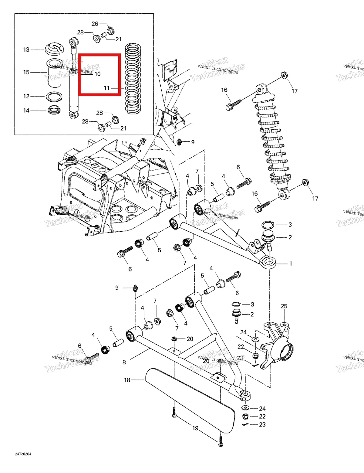 Деталь 706200140 на схеме узла 2002 Can-Am Quest XT Front Suspension