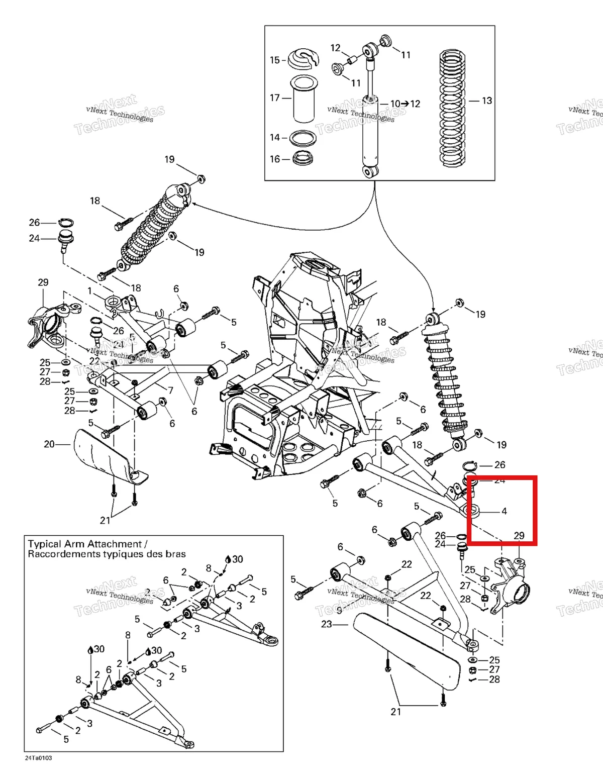 Деталь 706200155 на схеме узла 2001 Can-Am Traxter Autoshift Front Suspension