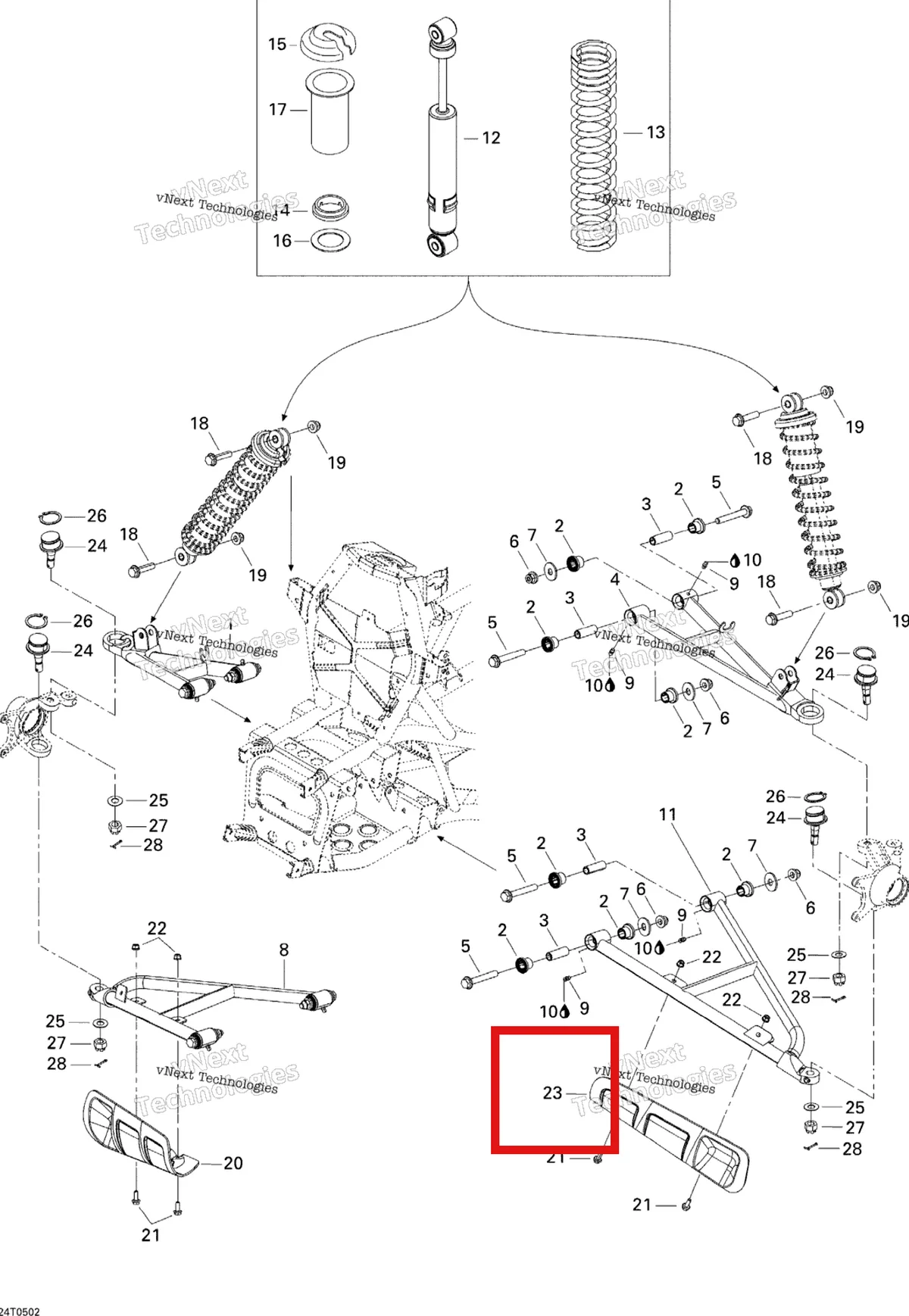 Деталь 706200180 на схеме узла 2005 Can-Am Traxter 5 Speed Front Suspension