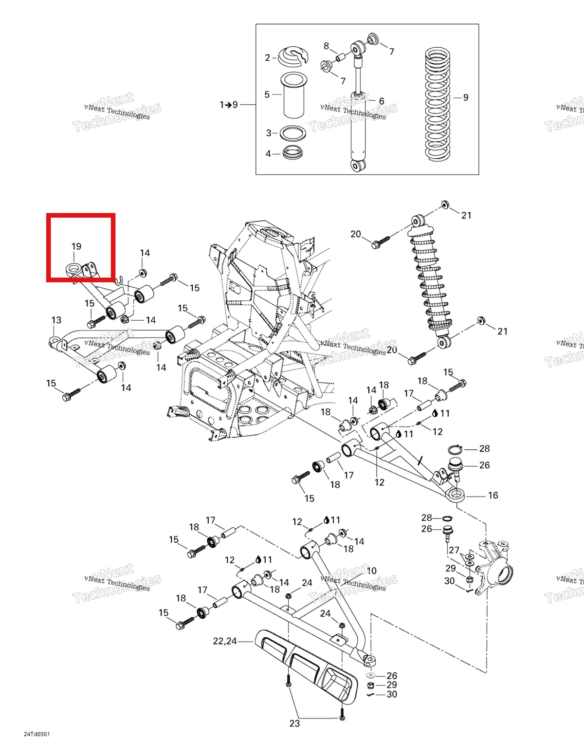 Деталь 706200187 на схеме узла 2003 Can-Am Quest 500 Front Suspension