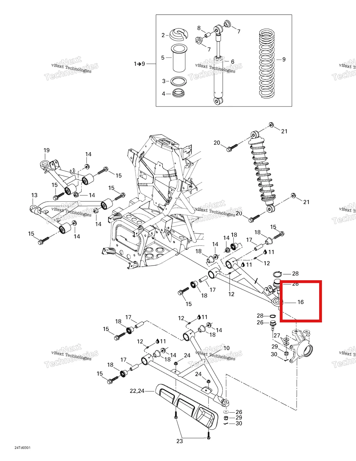 Деталь 706200193 на схеме узла 2003 Can-Am Quest 500 Front Suspension