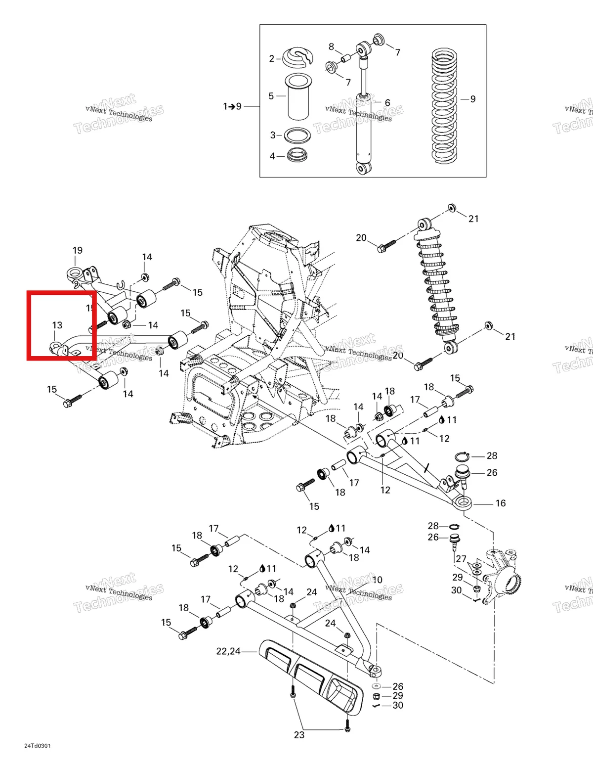 Деталь 706200196 на схеме узла 2003 Can-Am Quest 500 Front Suspension