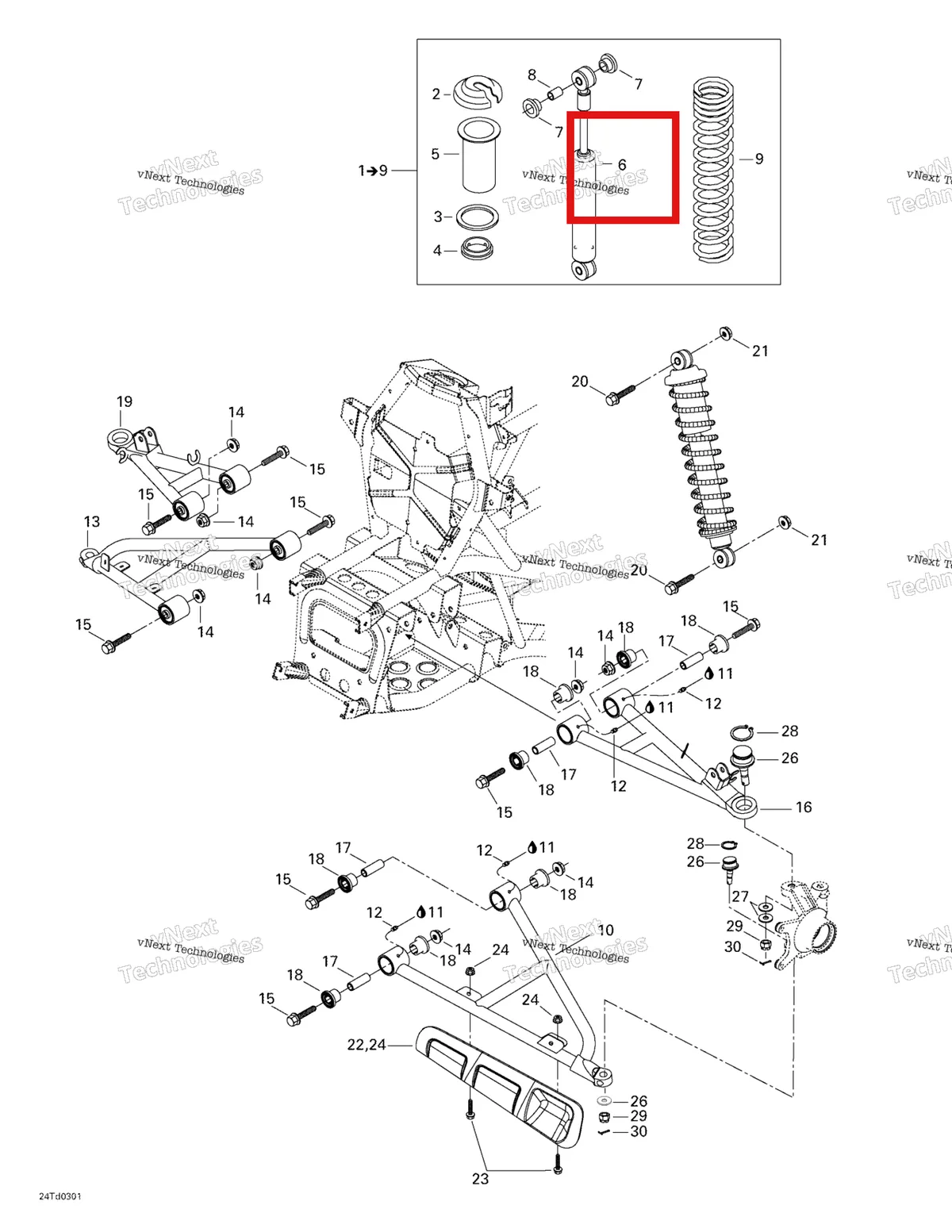 Деталь 706200221 на схеме узла 2003 Can-Am Quest 500 Front Suspension