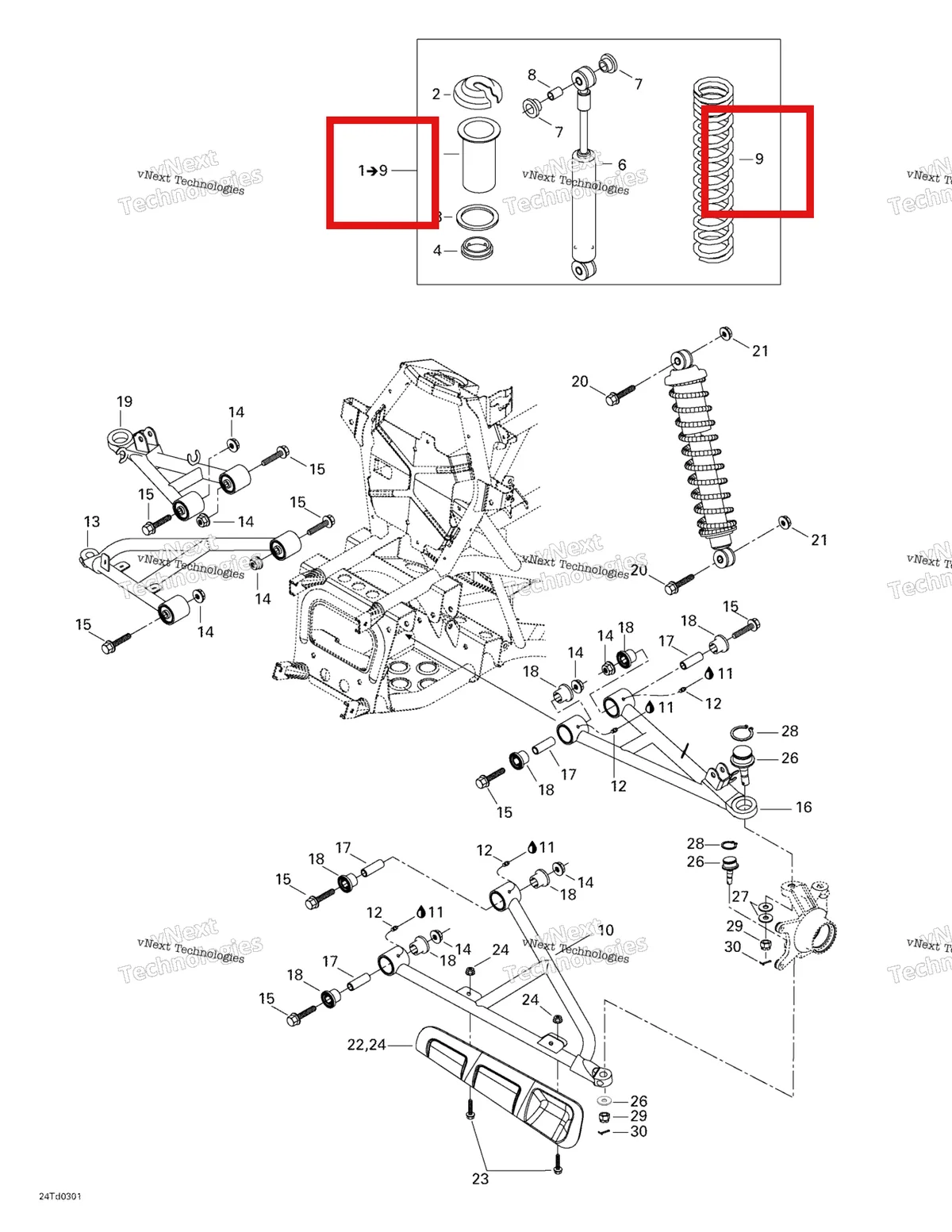 Деталь 706200307 на схеме узла 2003 Can-Am Quest 500 Front Suspension