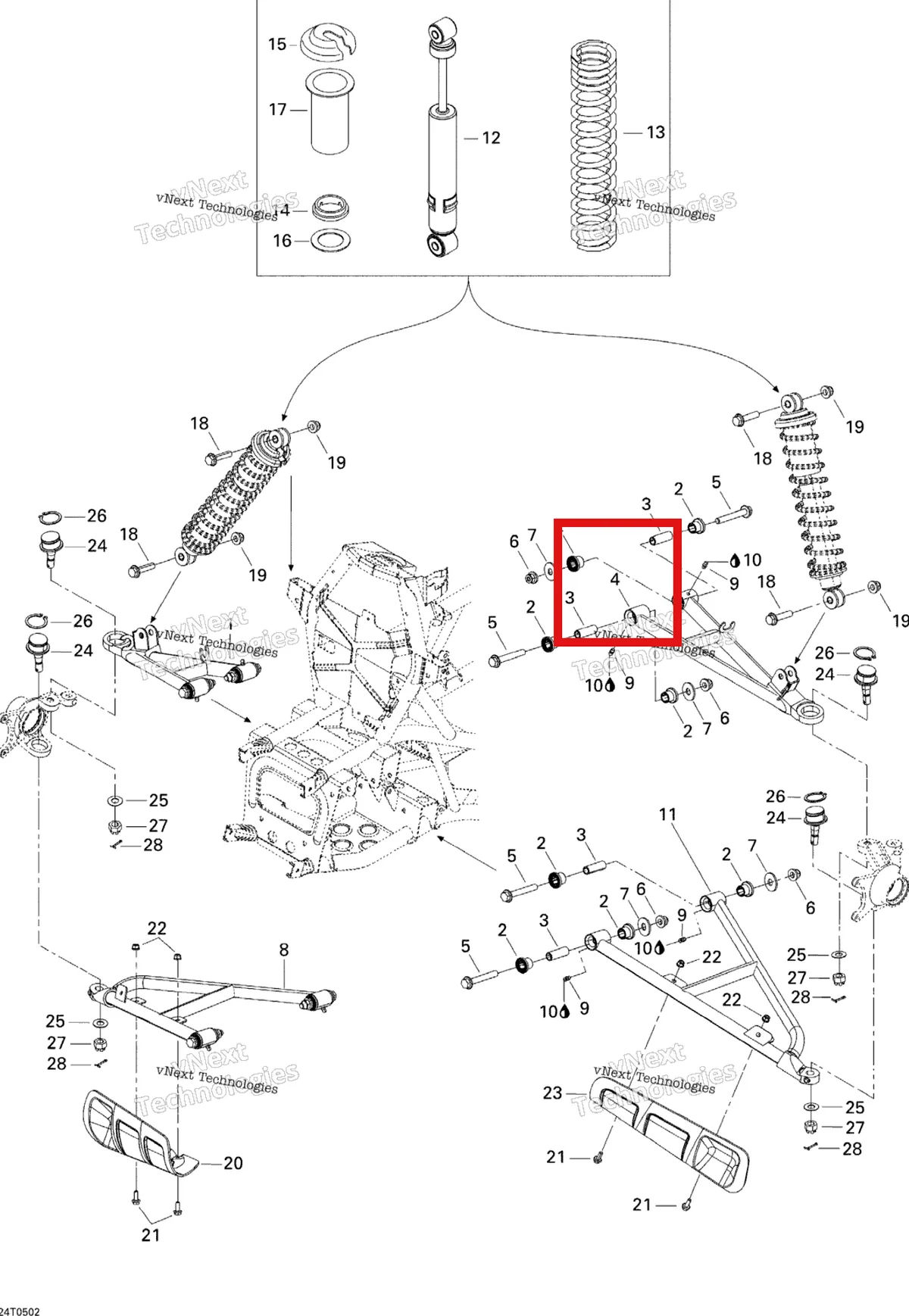 Деталь 706200320 на схеме узла 2005 Can-Am Traxter 5 Speed Front Suspension