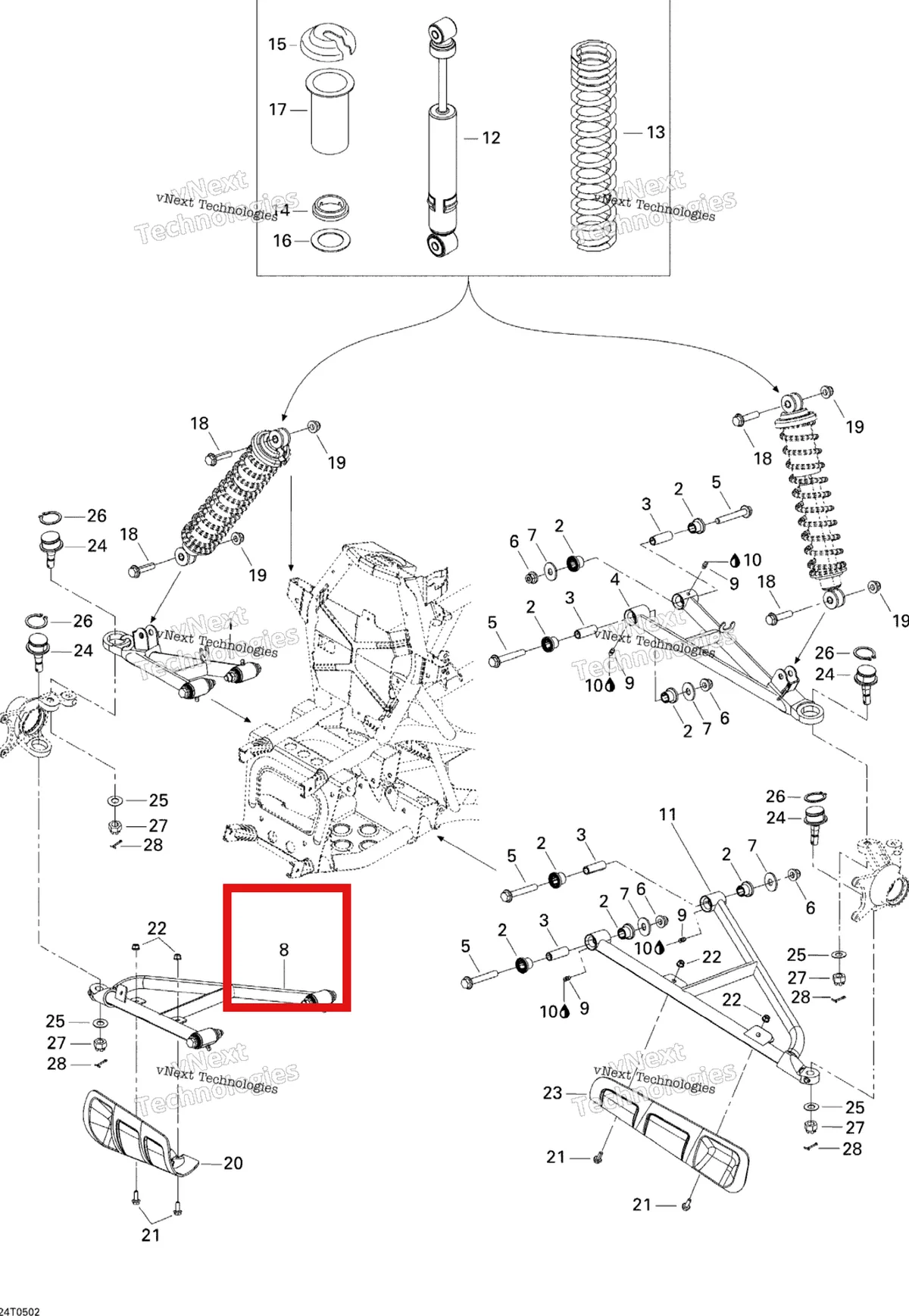 Деталь 706200360 на схеме узла 2005 Can-Am Traxter 5 Speed Front Suspension