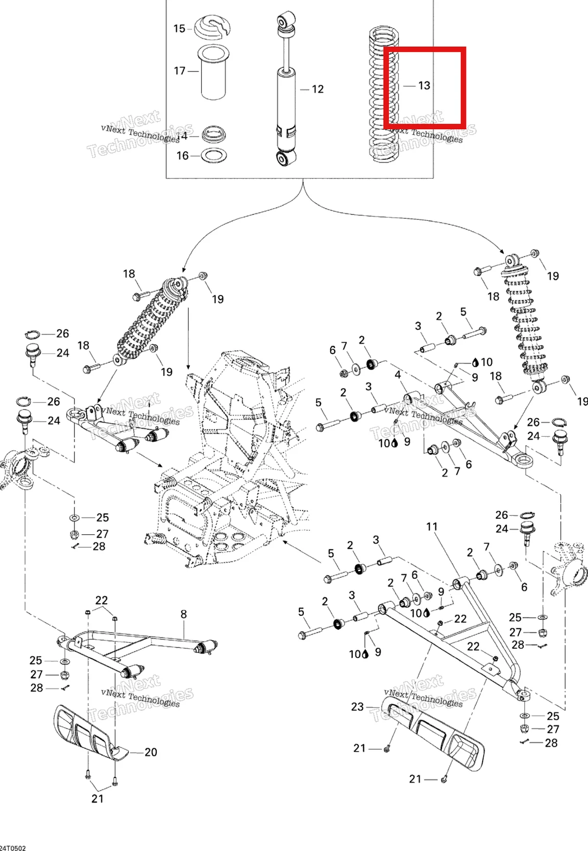 Деталь 706200470 на схеме узла 2005 Can-Am Traxter 5 Speed Front Suspension