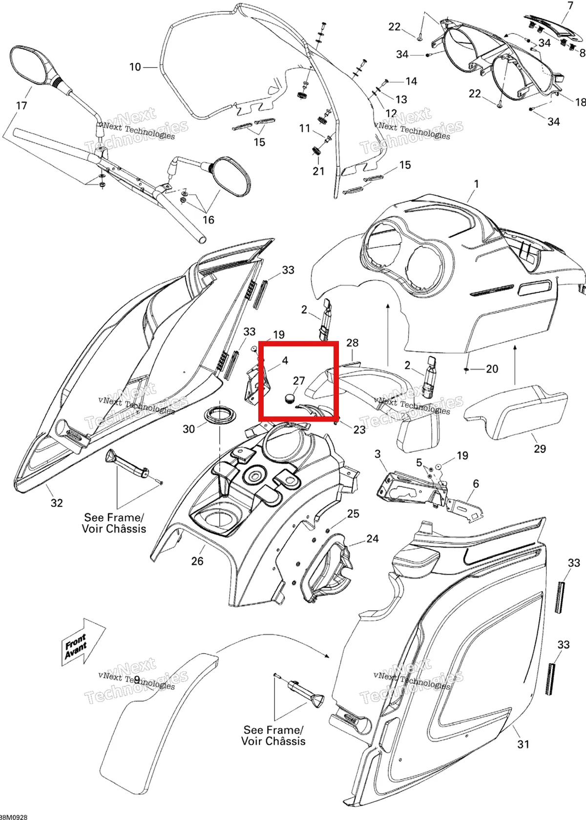 Деталь 706200474 (Крышка) на схеме узла 2009 Ski-Doo Legend Touring Hood