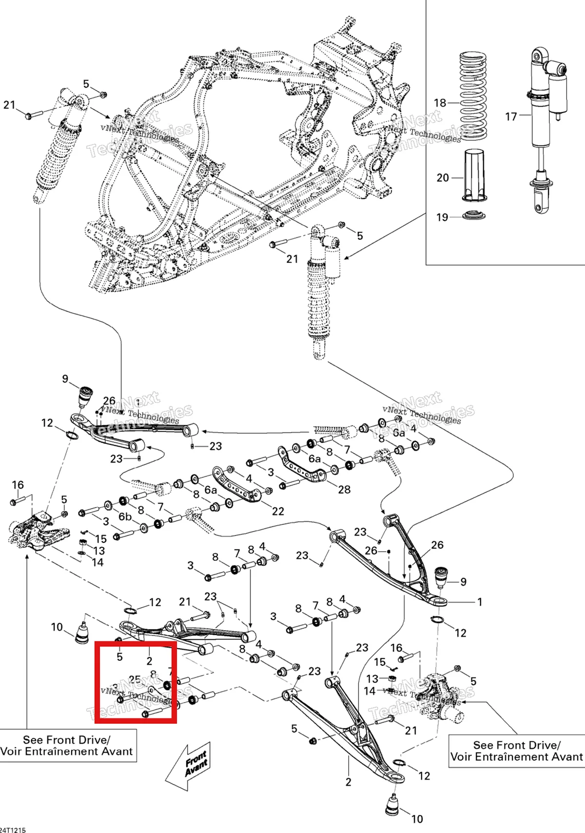 Деталь 706200722 на схеме узла 2015 Can-Am DS 450EFI STD Front Suspension