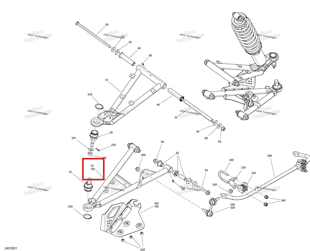 Деталь 706200742 на схеме узла 2020 Can-Am Commander MAX 800R EFI Front Suspension