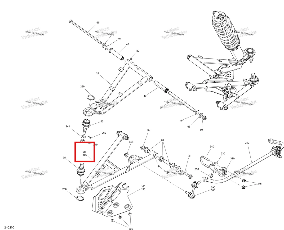 Деталь 706200744 на схеме узла 2020 Can-Am Commander MAX 800R EFI Front Suspension
