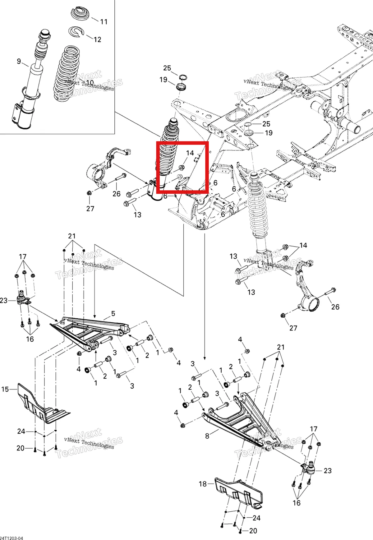 Деталь 706200825 на схеме узла 2012 Can-Am Outlander 500EFI STD & XT Front Suspension