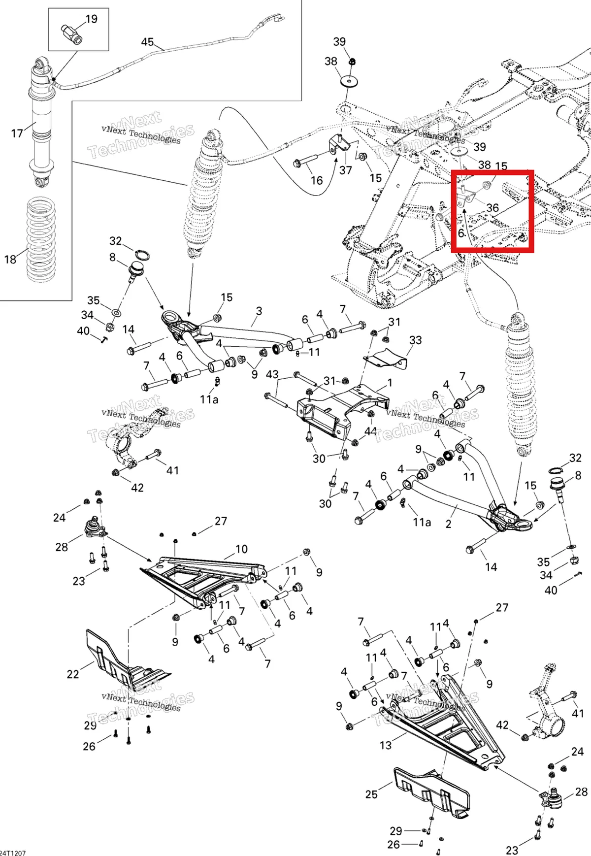 Деталь 706201035 на схеме узла 2012 Can-Am Outlander 800REFI Xmr Front Suspension