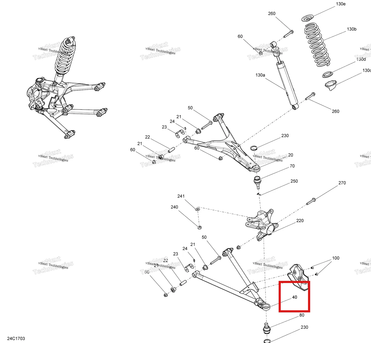 Деталь 706202024 на схеме узла 2017 Can-Am Traxter HD8, HD10 Front Suspension - All Models