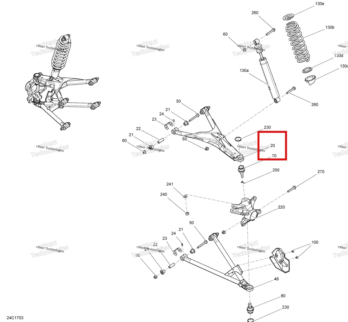 Деталь 706202059 на схеме узла 2017 Can-Am Traxter HD8, HD10 Front Suspension - All Models