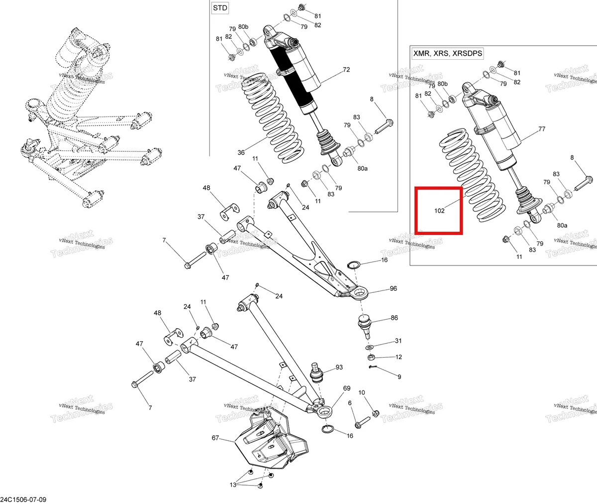 Деталь 706202142 на схеме узла 2015 Can-Am MAVERICK 1000_STD_XRS_XRS-DPS Front Suspension