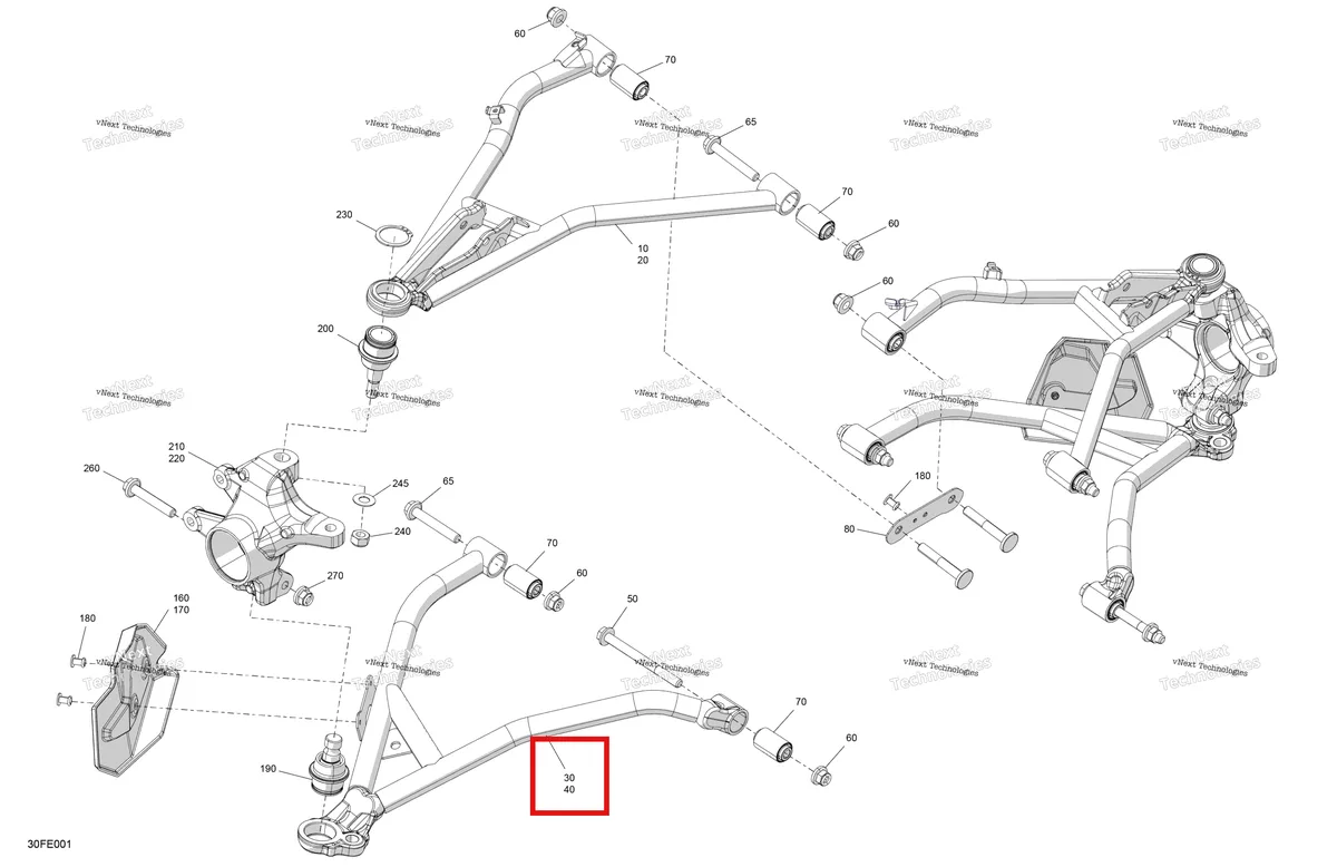 Деталь 706203187 (Левый нижний подвески рычаг Can-Am Outlander 4x4 DPS 700 (2025) (706203187)) на схеме узла 2025 Can-Am OUTLANDER - 4X4 - STD - 500 - 1BSA - Granite Grey Suspension - Front Components