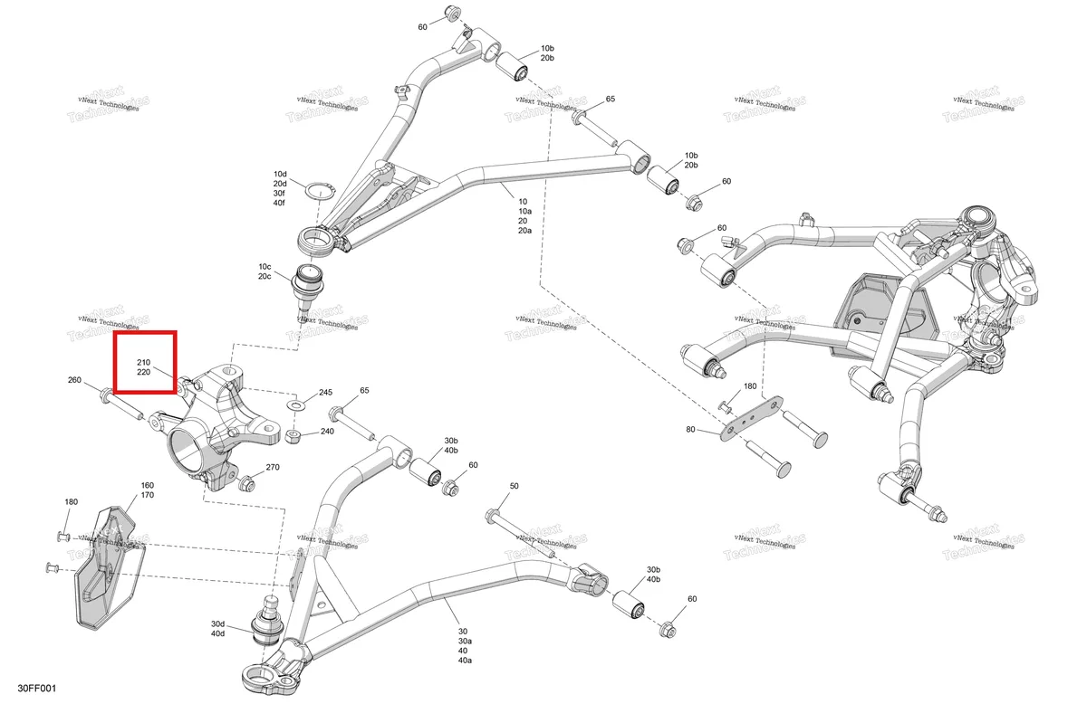 Деталь 706203212 (Левый поворотный кулак Can-Am Outlander 4x4 XT 1000R (2025) (706203212)) на схеме узла 2026 Can-Am OUTLANDER - 4X4 - STD - 700 - 1CTB - CALI - Granite Grey Suspension - Front Components