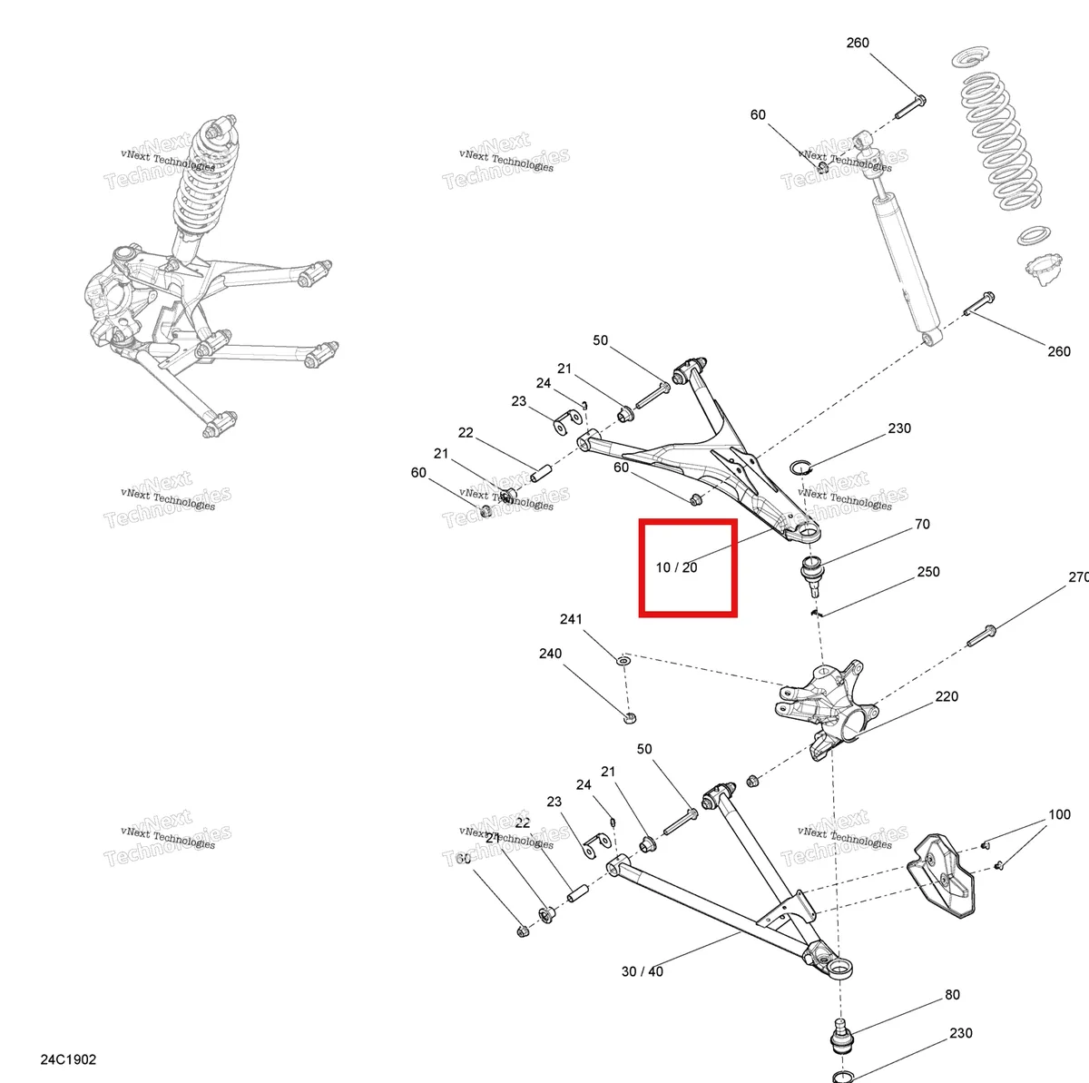 Деталь 706203252 на схеме узла 2019 Can-Am TRAXTER HD5 - T1B SERIES Front Suspension - Hd5