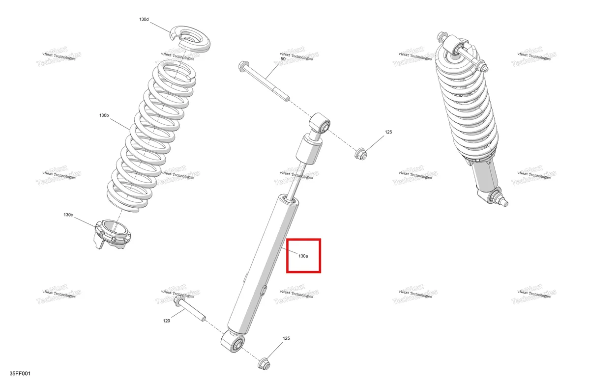 Деталь 706203564 (Передний амортизатор Can-Am Outlander 4x4 DPS 700 (2025) (706203564)) на схеме узла 2026 Can-Am OUTLANDER - 4X4 - STD - 700 - 1CTB - CALI - Granite Grey Suspension - Front Shocks