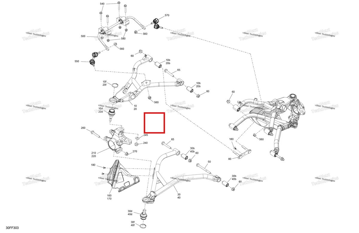 Деталь 706204268 (Левый стабилизатор Link Can-Am Outlander 4x4 XT 1000R (2025) (706204268)) на схеме узла 2026 Can-Am OUTLANDER - 4X4 - BACKCOUNTRY - 1000R - 4NTA - CALI - Dark Camo Suspension - Front Components