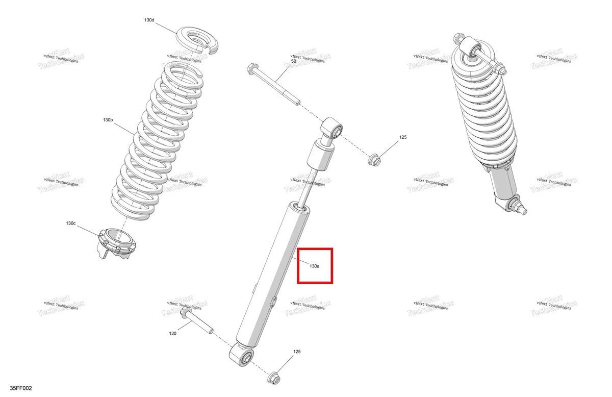 Деталь 706204561 на схеме узла 2026 Can-Am OUTL-PRO-MAX - 4X4 - XU - HD7 - 2BTE - Compass Green Suspension - Front Shocks