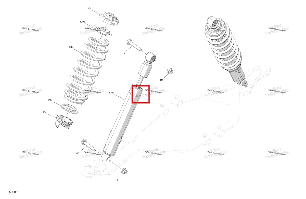 Деталь 706205055 на схеме узла 2025 Can-Am OUT-MAX - 6X6 - XT - 1000 EFI - 5ZSA - Boreal Green Suspension - Front Shocks