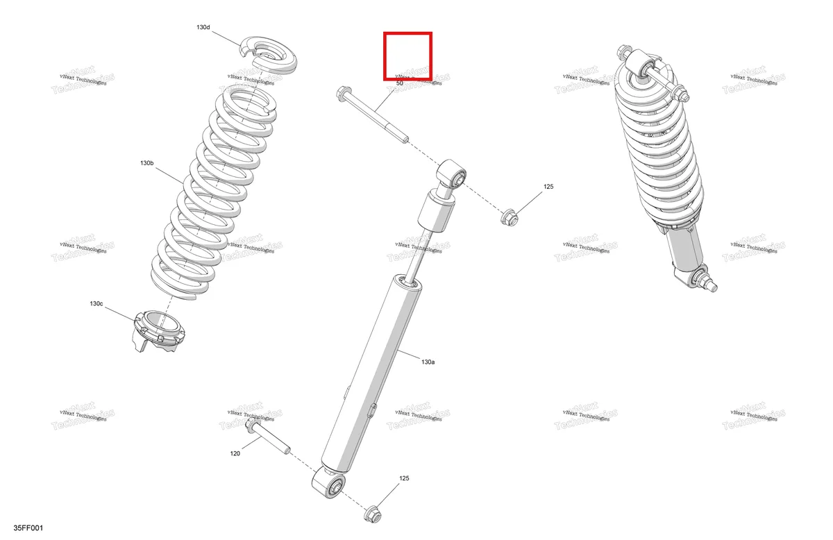 Деталь 706205679 (Пружина направляющая Can-Am Outlander 4x4 XT 1000R (2025) (706205679)) на схеме узла 2026 Can-Am OUTLANDER - 2X4 - STD - 500 - 1KTB - Legion Red Suspension - Front Shocks